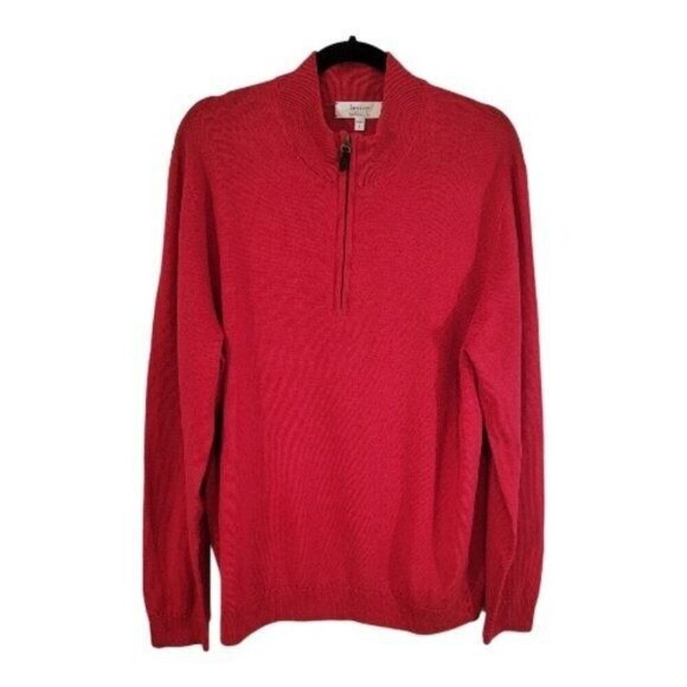 Turnbury Red Sweater 100% Merino Wool Sz Large Men's‎ Qtr Zip Long Sleeve Mock